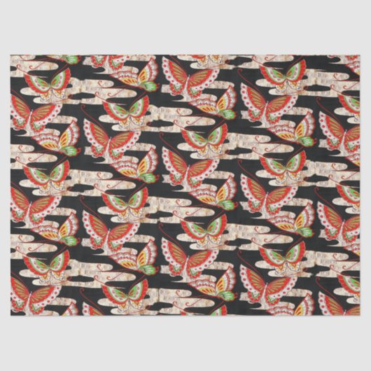 ANTIEK JAPANESE BUTTERFLIES Rood Zwart wit Tissuepapier (Voorkant)