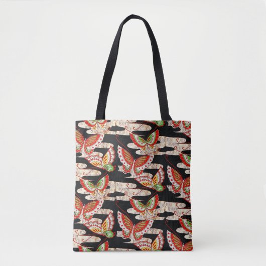 ANTIEK JAPANESE BUTTERFLIES Rood Zwart wit Tote Bag (Voorkant)