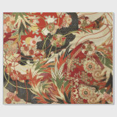 ANTIEK JAPANESE STROMEN Rode groene zwarte Floral Cadeaupapier (Vlak)