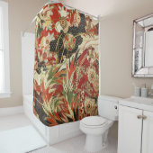 ANTIEK JAPANESE STROMEN Rode groene zwarte Floral Douchegordijn (In situ)