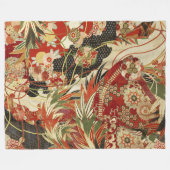 ANTIEK JAPANESE STROMEN Rode groene zwarte Floral Fleece Deken (Voorkant (Horizontaal))