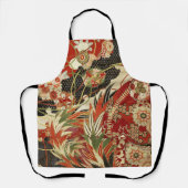 ANTIEK JAPANESE STROMEN Rode groene zwarte Floral Schort (Voorkant)