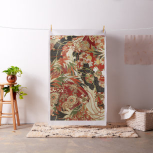ANTIEK JAPANESE STROMEN Rode groene zwarte Floral Stof
