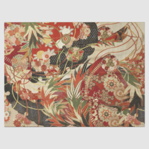 ANTIEK JAPANESE STROMEN Rode groene zwarte Floral Tissuepapier