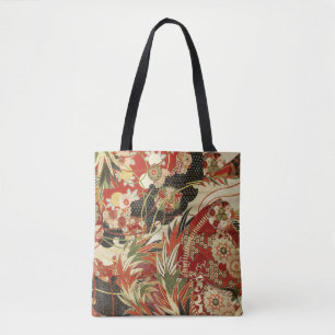 ANTIEK JAPANESE STROMEN Rode groene zwarte Floral Tote Bag