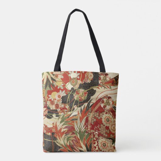 ANTIEK JAPANESE STROMEN Rode groene zwarte Floral Tote Bag (Achterkant)