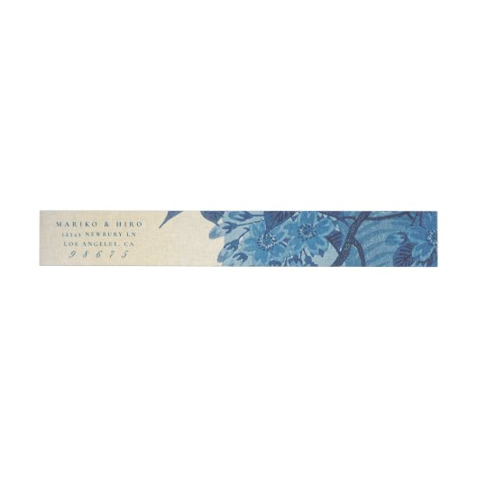 Antiek Japans blauw Cherry Blossom Adreslabel Wikkel (Individueel)