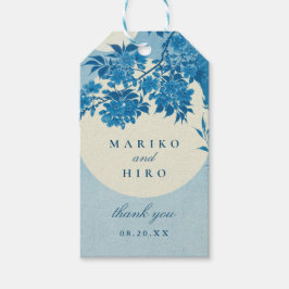Antiek Japans blauw Cherry Blossom Cadeaulabel