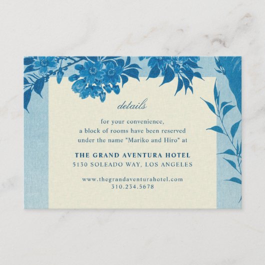 Antiek Japans blauw Cherry Blossom Informatiekaartje (Voorkant)