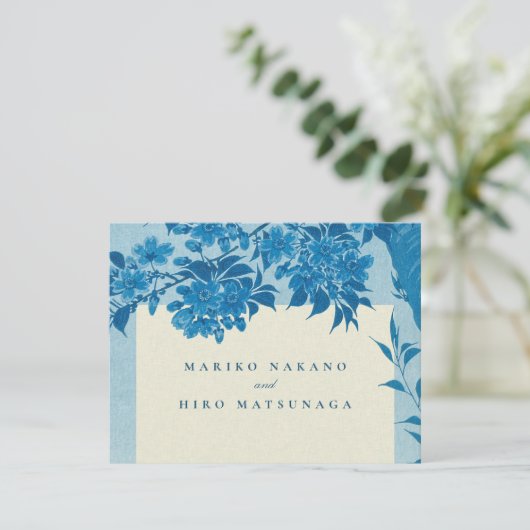 Antiek Japans blauw Cherry Blossom Informatiekaartje (Staand voorkant)