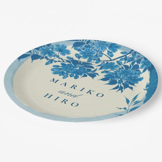 Antiek Japans blauw Cherry Blossom Papieren Bordje (Gekanteld)