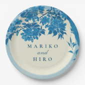 Antiek Japans blauw Cherry Blossom Papieren Bordje (Voorkant)