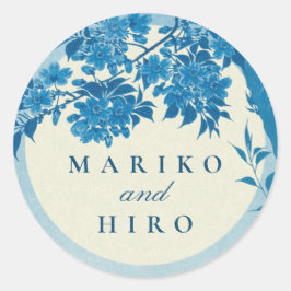 Antiek Japans blauw Cherry Blossom Ronde Sticker