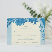 Antiek Japans blauw Cherry Blossom RSVP Kaartje (Staand voorkant)