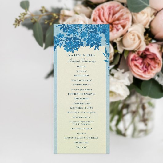 Antiek Japans blauw Cherry Blossom Wedding Programmakaart