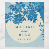 Antiek Japans blauw Cherry Blossom Wijn Etiket (Enkel label)