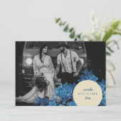 Antiek japans blauw kersenbloesem foto save the date (Staand voorkant)