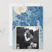 Antiek japans blauw kersenbloesem foto save the date (Voorkant)