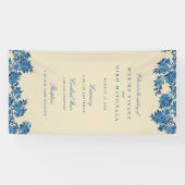 Antiek japans blauw kersenbloesem welkom spandoek (Horizontaal)