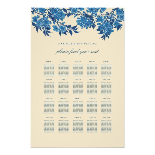 Antiek japans blauw kersenbloesem zitgrafiek foto afdruk (Voorkant)