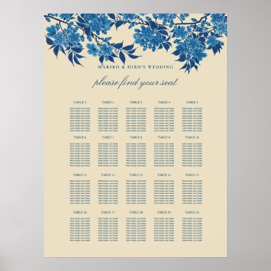 Antiek japans blauw kersenbloesem zitgrafiek poster (Voorkant)