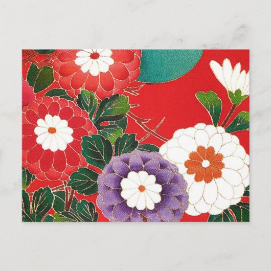 Antiek Japans Brocade Deep Red Briefkaart (Voorkant)