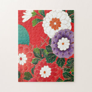 Antiek Japans Brocade Deep Red Legpuzzel