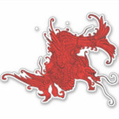 Antiek Japans Dragon Zwart en Rood Sticker (Voorkant)