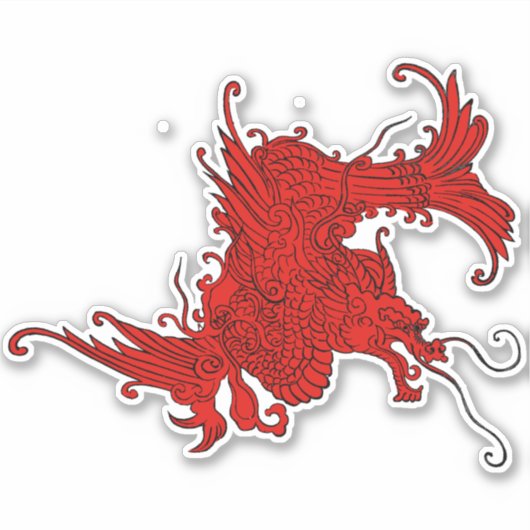 Antiek Japans Dragon Zwart en Rood Sticker (Voorkant)