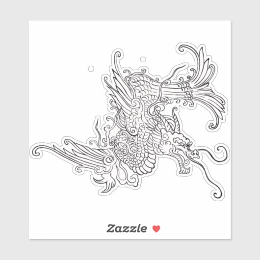 Antiek Japans Dragon Zwart-wit Sticker (Vel)