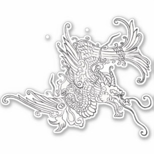 Antiek Japans Dragon Zwart-wit Sticker