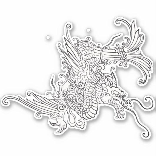 Antiek Japans Dragon Zwart-wit Sticker (Voorkant)