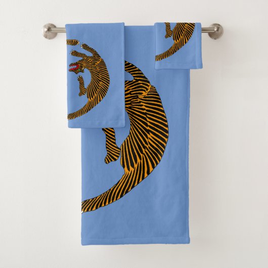 Antiek Japans Folk Art Tigers Bad Handdoek (Insitu)