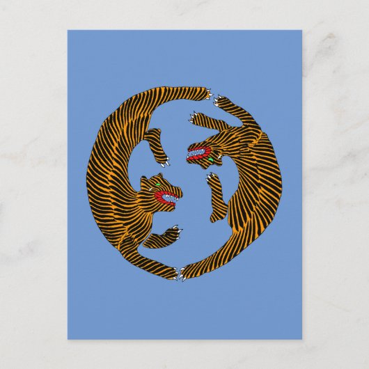 Antiek Japans Folk Art Tigers Briefkaart (Voorkant)