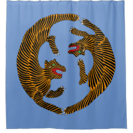 Antiek Japans Folk Art Tigers Douchegordijn