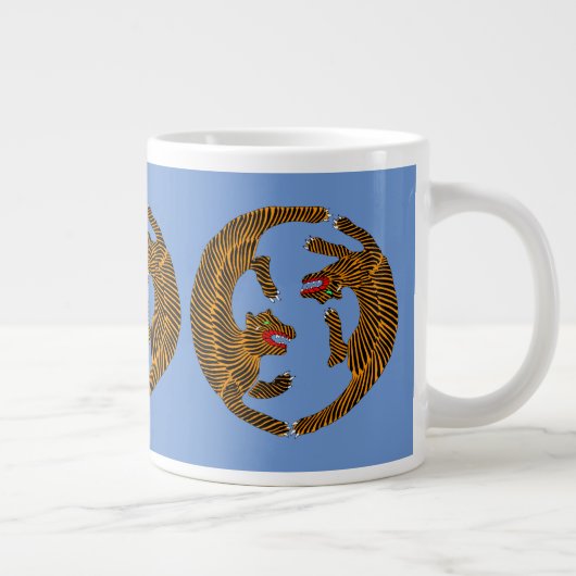 Antiek Japans Folk Art Tigers Grote Koffiekop (Rechts)