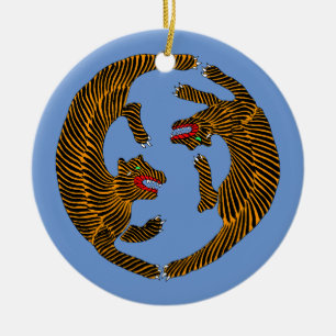Antiek Japans Folk Art Tigers Keramisch Ornament