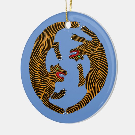 Antiek Japans Folk Art Tigers Keramisch Ornament (Links)