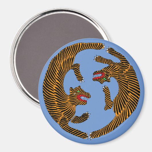 Antiek Japans Folk Art Tigers Magneet (Voorkant / Achterkant)