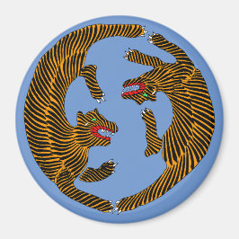 Antiek Japans Folk Art Tigers Magneet