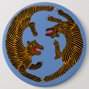 Antiek Japans Folk Art Tigers Ronde Button 6,0 Cm