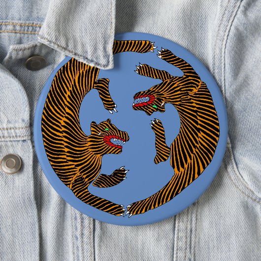 Antiek Japans Folk Art Tigers Ronde Button 6,0 Cm (In situ)