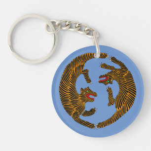 Antiek Japans Folk Art Tigers Sleutelhanger