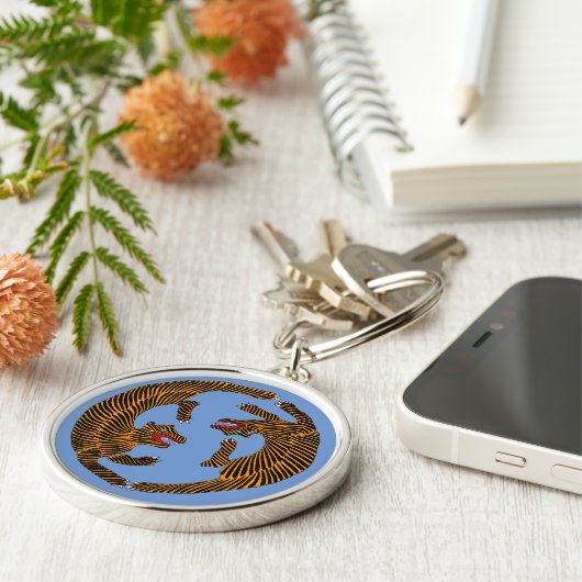 Antiek Japans Folk Art Tigers Sleutelhanger (Zijkant)