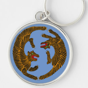 Antiek Japans Folk Art Tigers Sleutelhanger