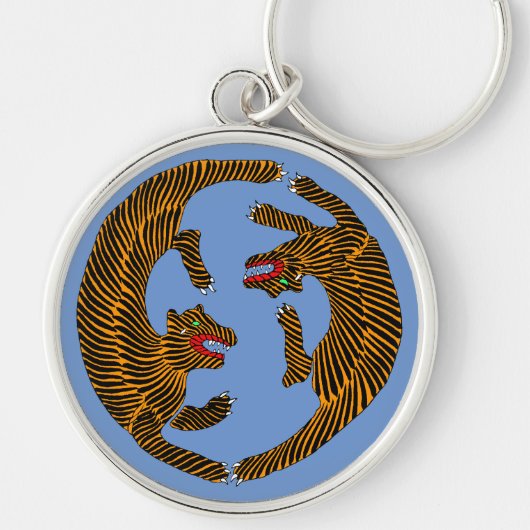 Antiek Japans Folk Art Tigers Sleutelhanger (Voorkant)