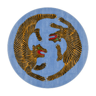 Antiek Japans Folk Art Tigers Snijplank