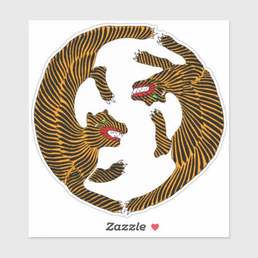 Antiek Japans Folk Art Tigers Sticker (Vel)