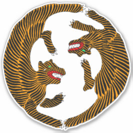 Antiek Japans Folk Art Tigers Sticker
