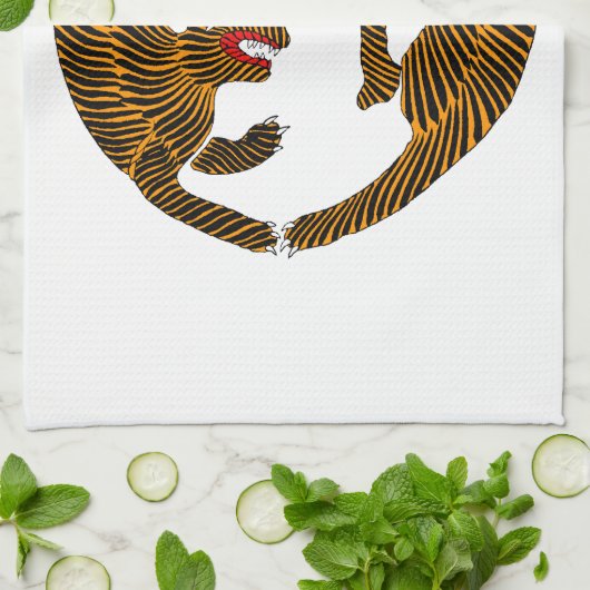 Antiek Japans Folk Art Tigers Theedoek (Gevouwen)